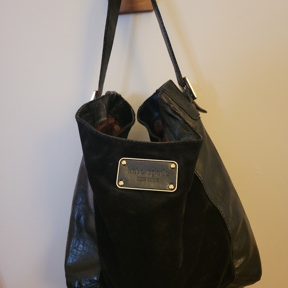KATE SPADE CROC EMBOSSED, SUEDE & LEATHER 12IN 12IN HOBO BAG - Picture 12 of 12